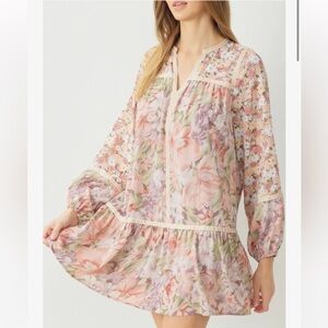 Entro Floral Blush Pink Print Mini Dress Sz XL